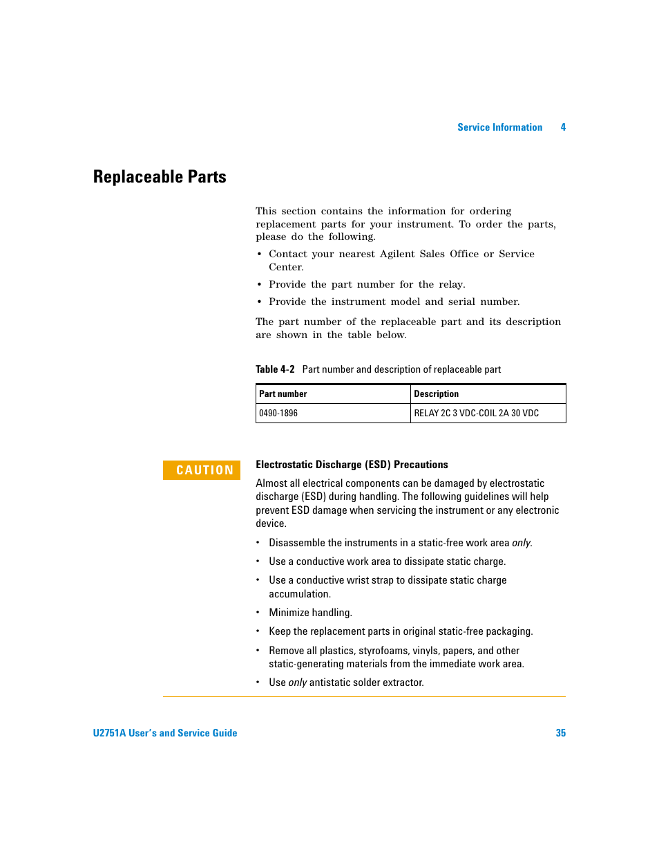 Replaceable parts | Agilent Technologies U2751A User Manual | Page 51 / 57