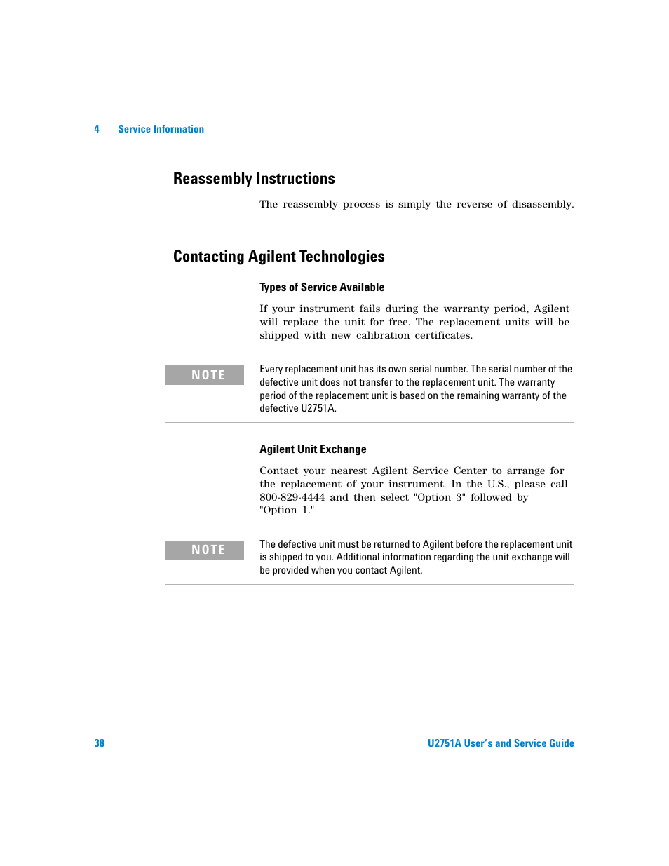 Reassembly instructions, Contacting agilent technologies | Agilent Technologies U2751A User Manual | Page 54 / 57