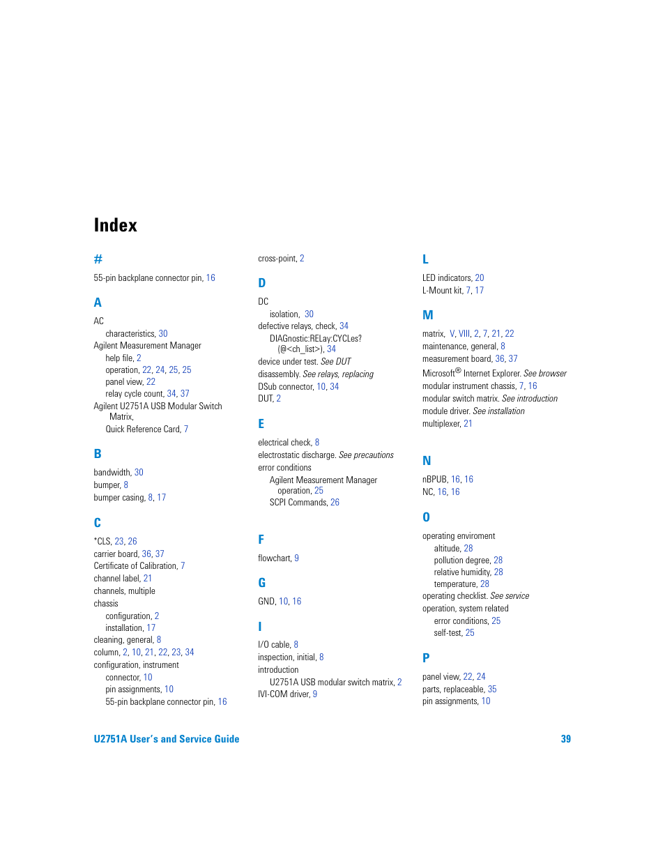 Index | Agilent Technologies U2751A User Manual | Page 55 / 57