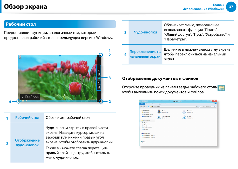 Обзор экрана, Рабочий стол | Samsung XE500T1C User Manual | Page 38 / 122