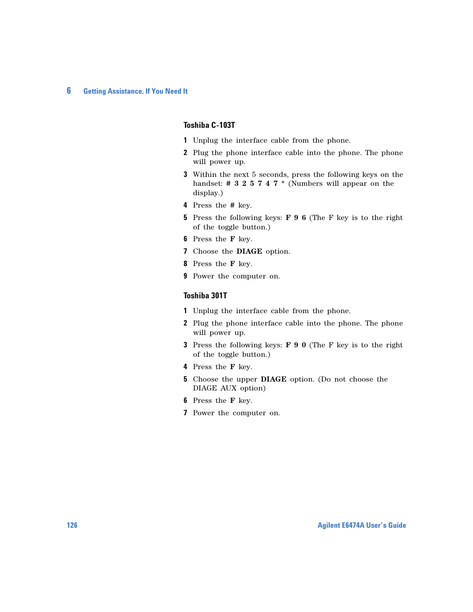 Toshiba c-103t, Toshiba 301t | Agilent Technologies Wireless Network Optimization Platform E6474A User Manual | Page 126 / 194