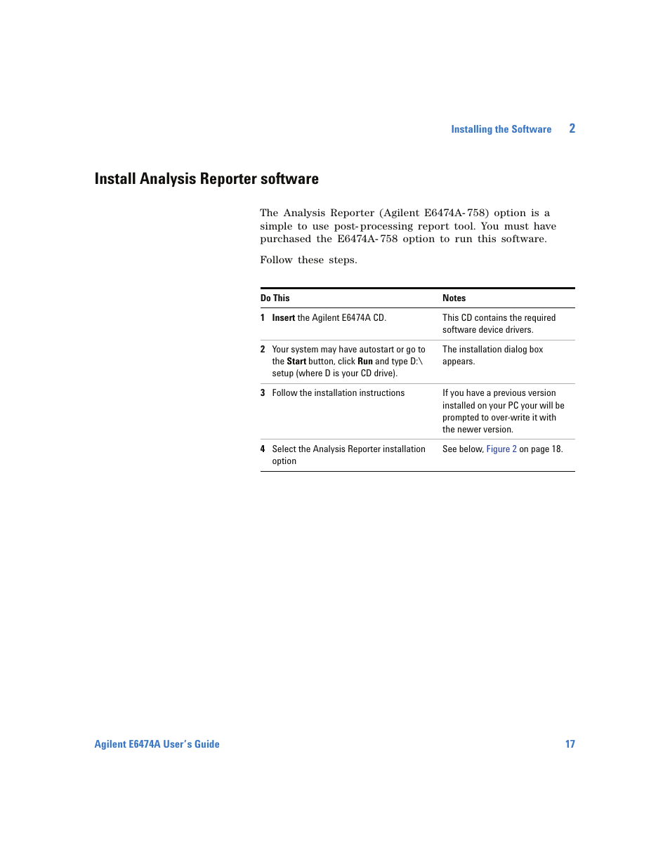 Install analysis reporter software | Agilent Technologies Wireless Network Optimization Platform E6474A User Manual | Page 17 / 194