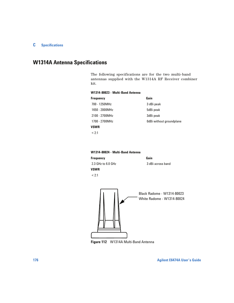 W1314a antenna specifications | Agilent Technologies Wireless Network Optimization Platform E6474A User Manual | Page 176 / 194