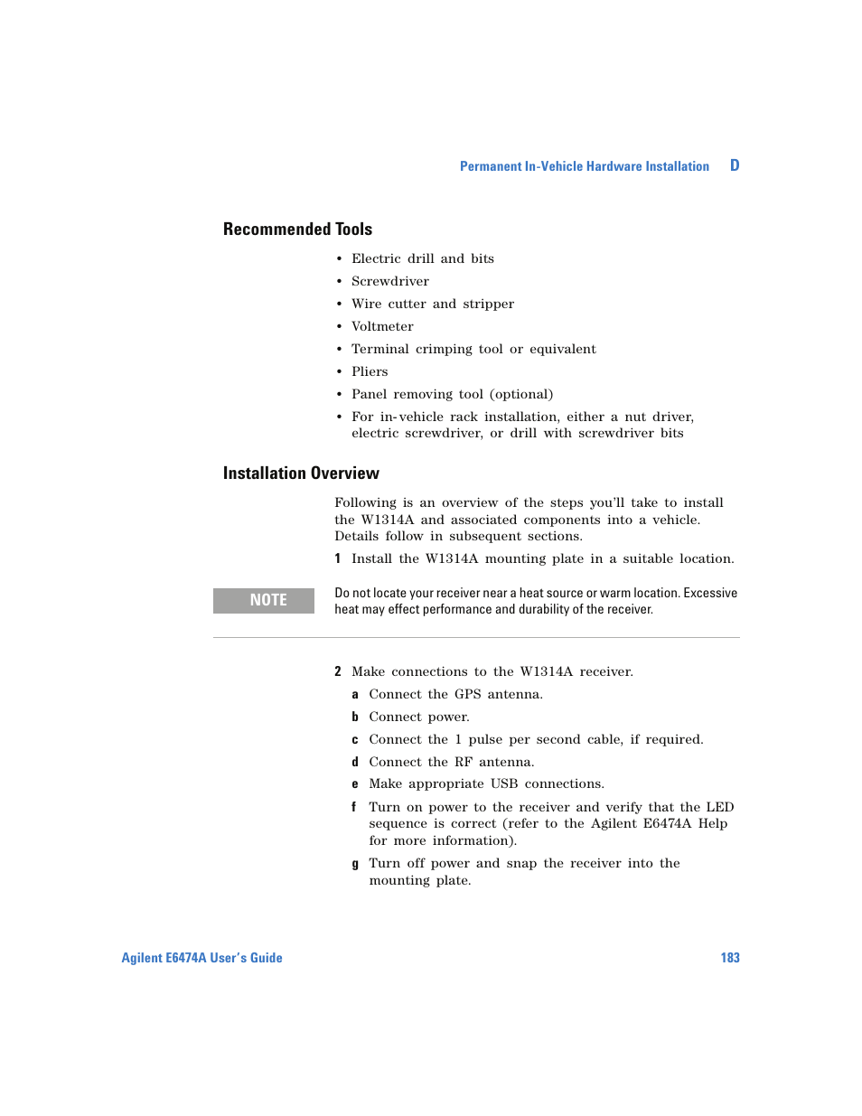 Recommended tools, Installation overview | Agilent Technologies Wireless Network Optimization Platform E6474A User Manual | Page 183 / 194