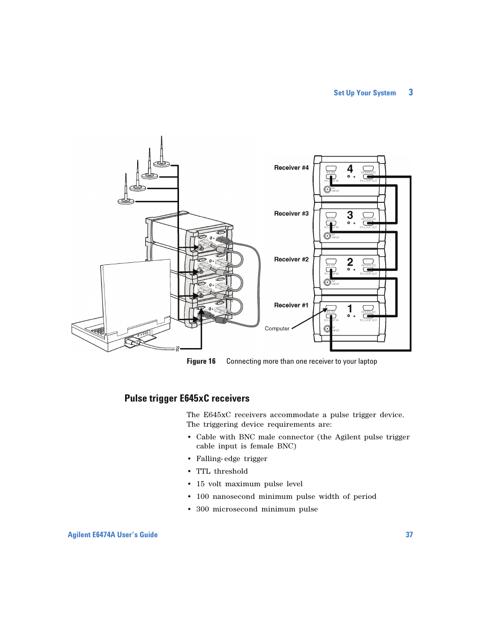 Pulse trigger e645xc receivers | Agilent Technologies Wireless Network Optimization Platform E6474A User Manual | Page 37 / 194