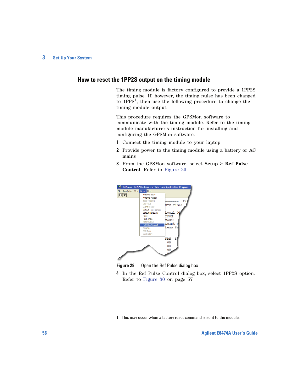 How to reset the 1pp2s output on the timing module | Agilent Technologies Wireless Network Optimization Platform E6474A User Manual | Page 56 / 194