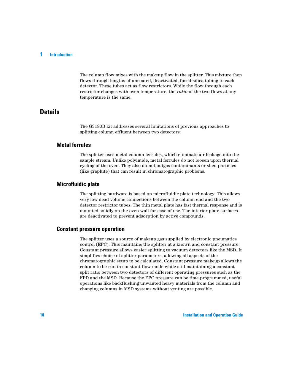 Details, Metal ferrules, Microfluidic plate | Constant pressure operation | Agilent Technologies G3180B User Manual | Page 10 / 52