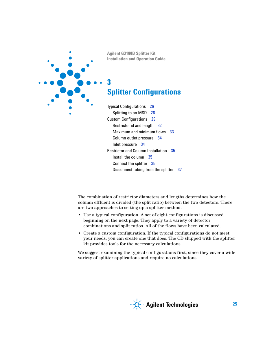 Splitter configurations, 3 splitter configurations, Agilent technologies | Agilent Technologies G3180B User Manual | Page 25 / 52