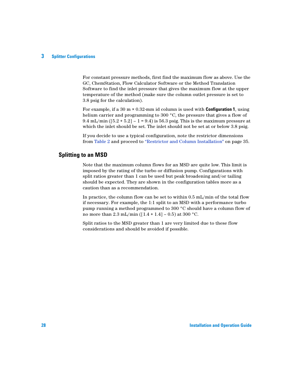 Splitting to an msd | Agilent Technologies G3180B User Manual | Page 28 / 52