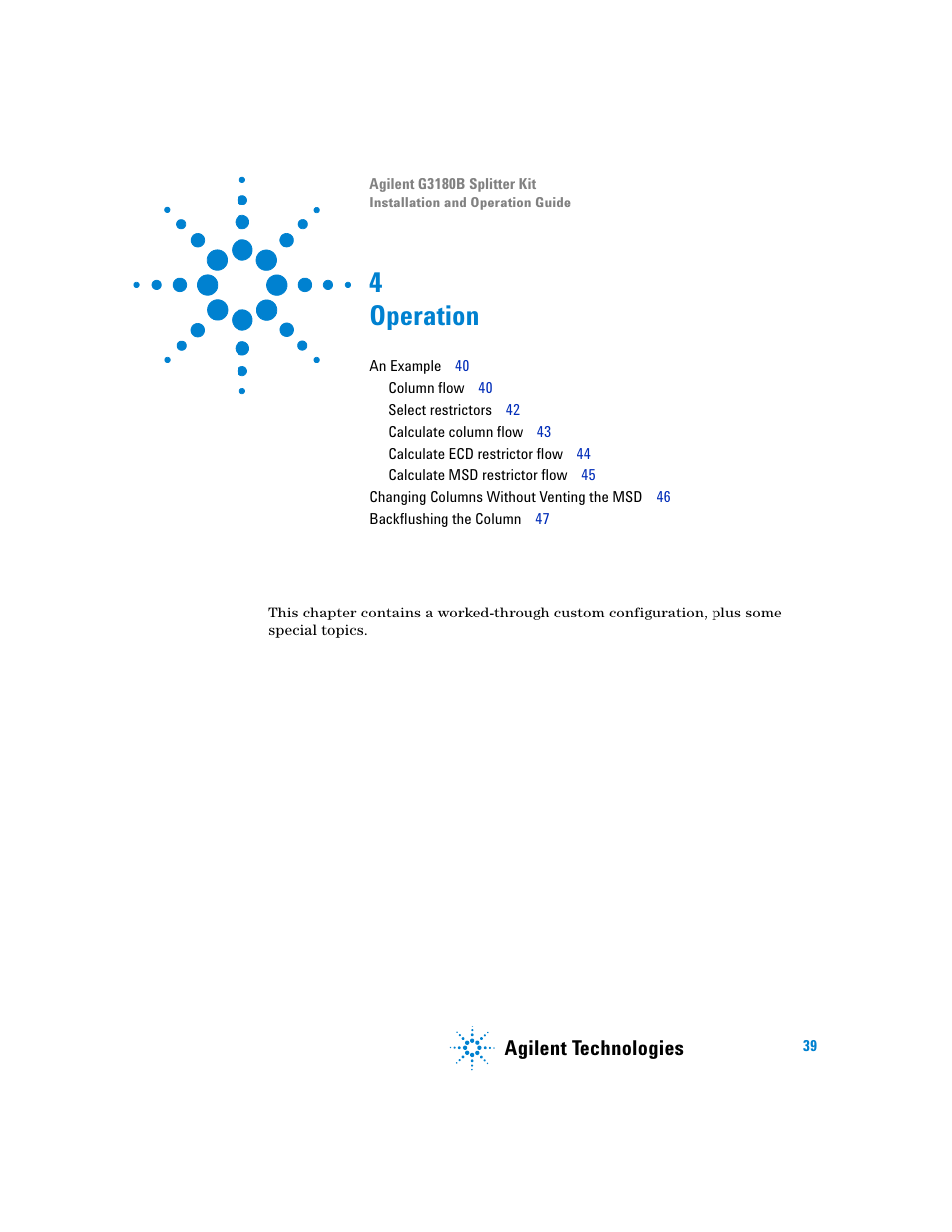 Operation, 4 operation, Agilent technologies | Agilent Technologies G3180B User Manual | Page 39 / 52