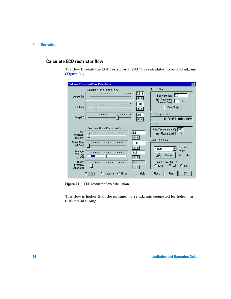 Calculate ecd restrictor flow | Agilent Technologies G3180B User Manual | Page 44 / 52