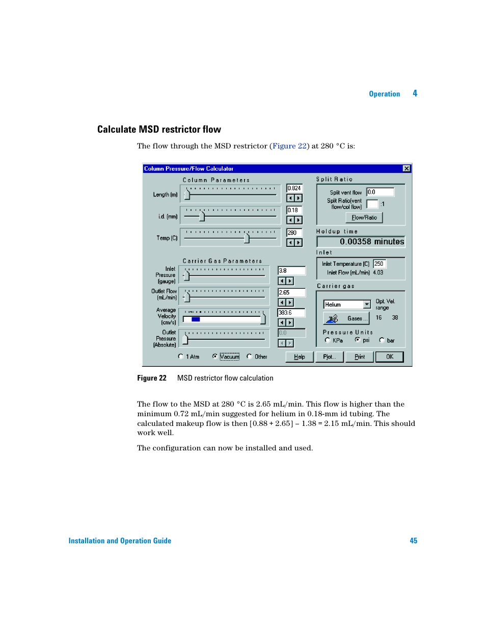 Calculate msd restrictor flow | Agilent Technologies G3180B User Manual | Page 45 / 52