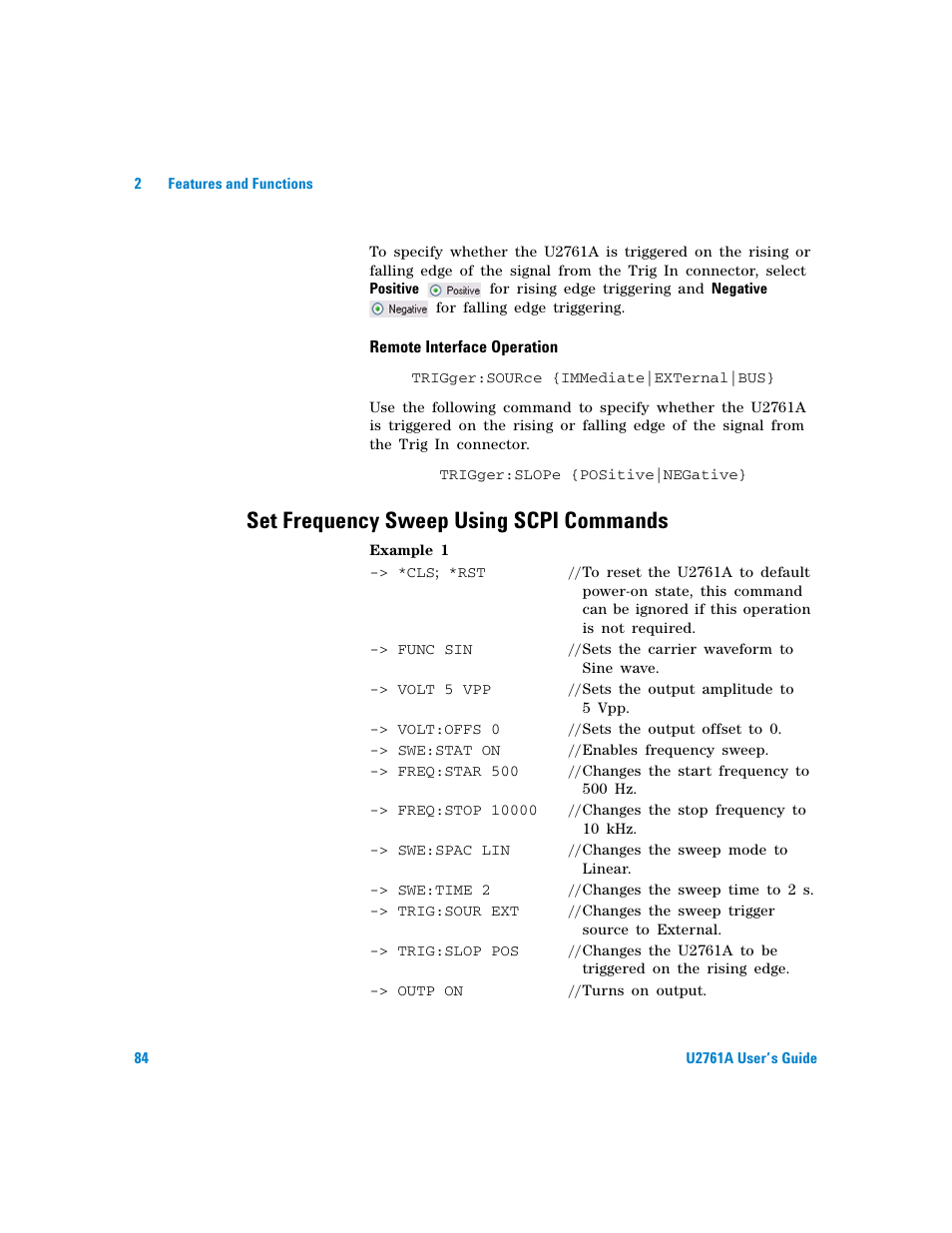 Set frequency sweep using scpi commands | Agilent Technologies AGILENT U2761A User Manual | Page 102 / 123