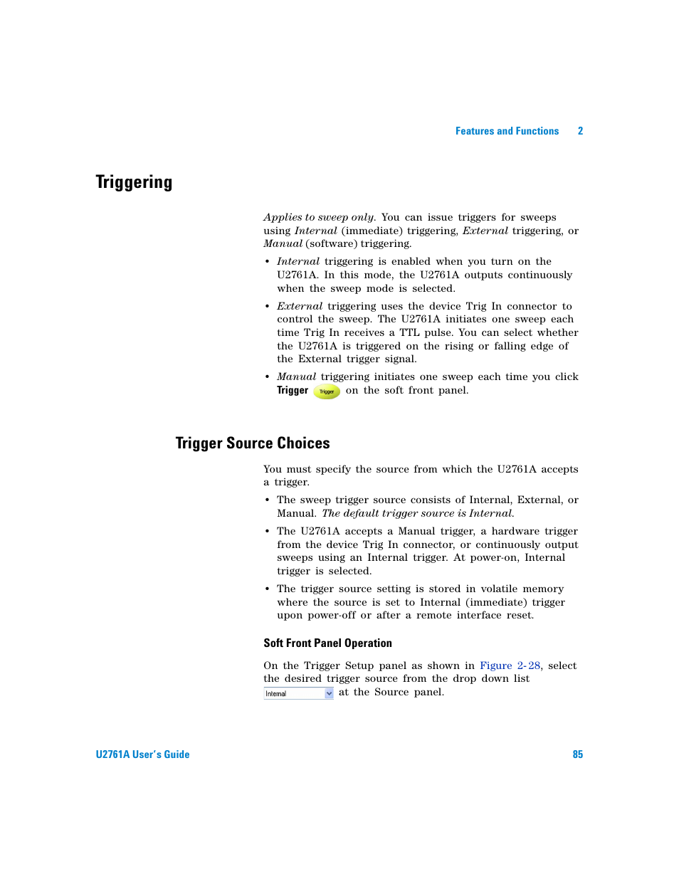 Triggering, Trigger source choices | Agilent Technologies AGILENT U2761A User Manual | Page 103 / 123