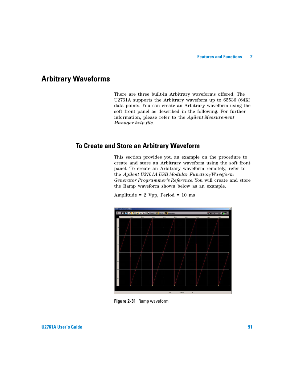 Arbitrary waveforms, To create and store an arbitrary waveform, Figure | Agilent Technologies AGILENT U2761A User Manual | Page 109 / 123