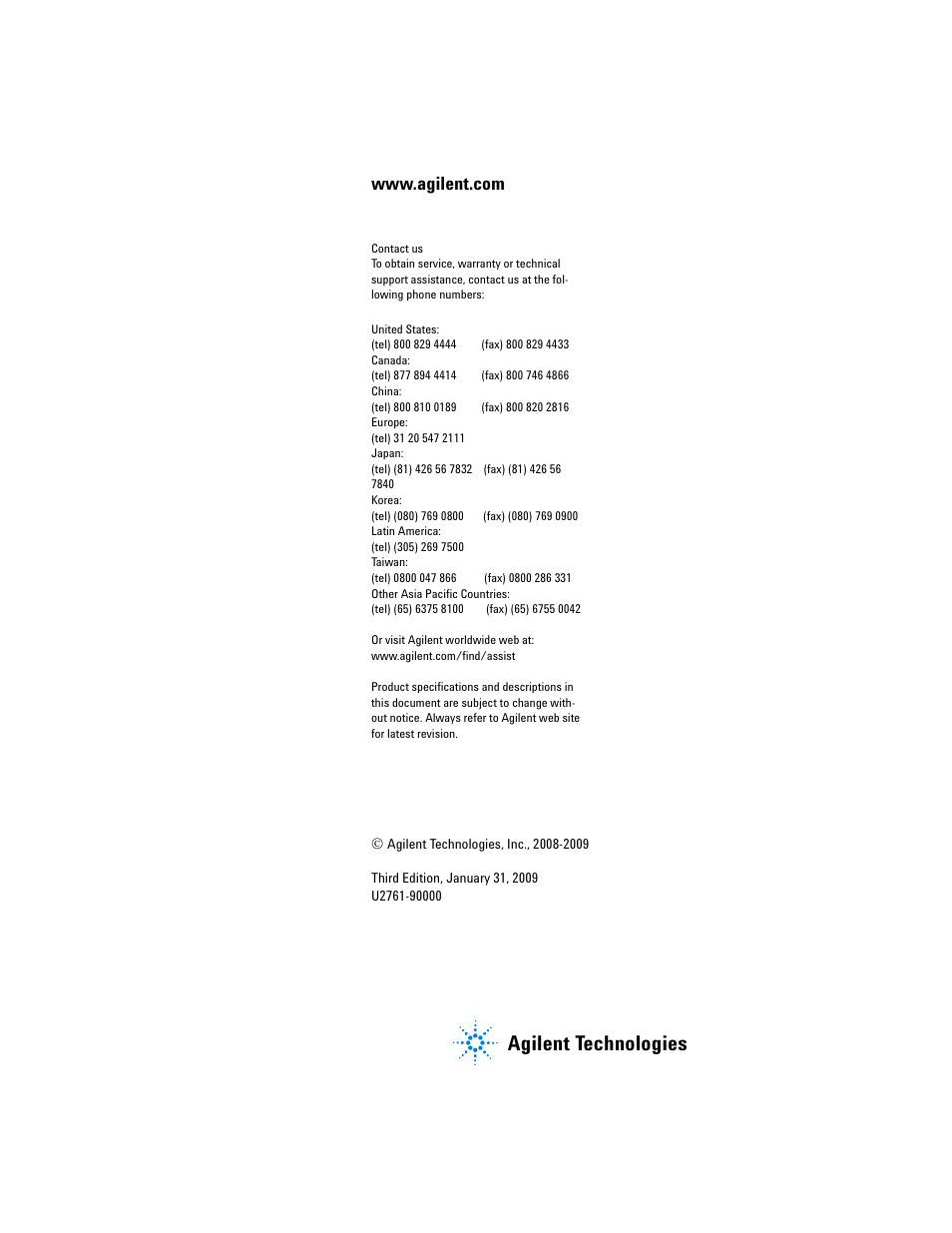 Agilent technologies | Agilent Technologies AGILENT U2761A User Manual | Page 123 / 123