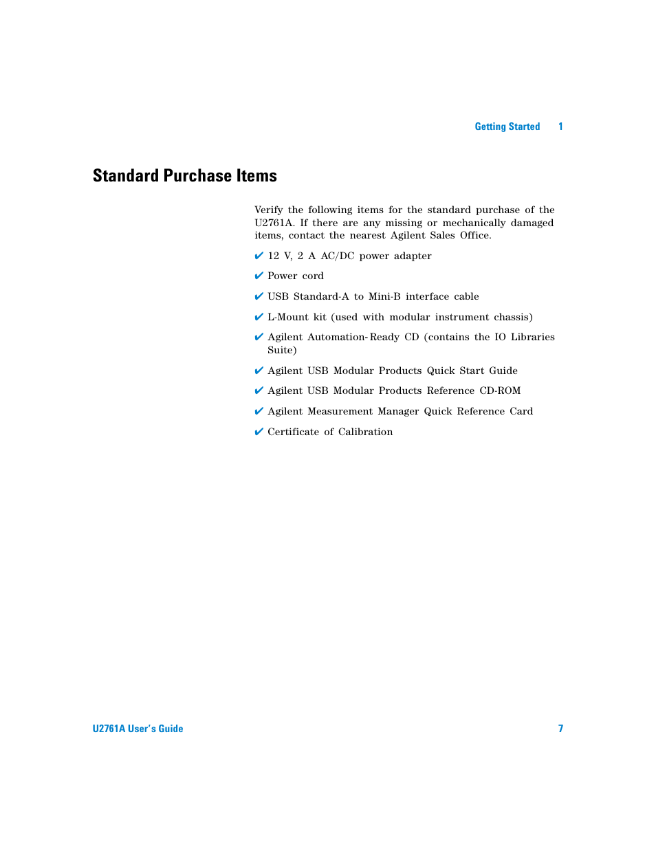 Standard purchase items | Agilent Technologies AGILENT U2761A User Manual | Page 25 / 123