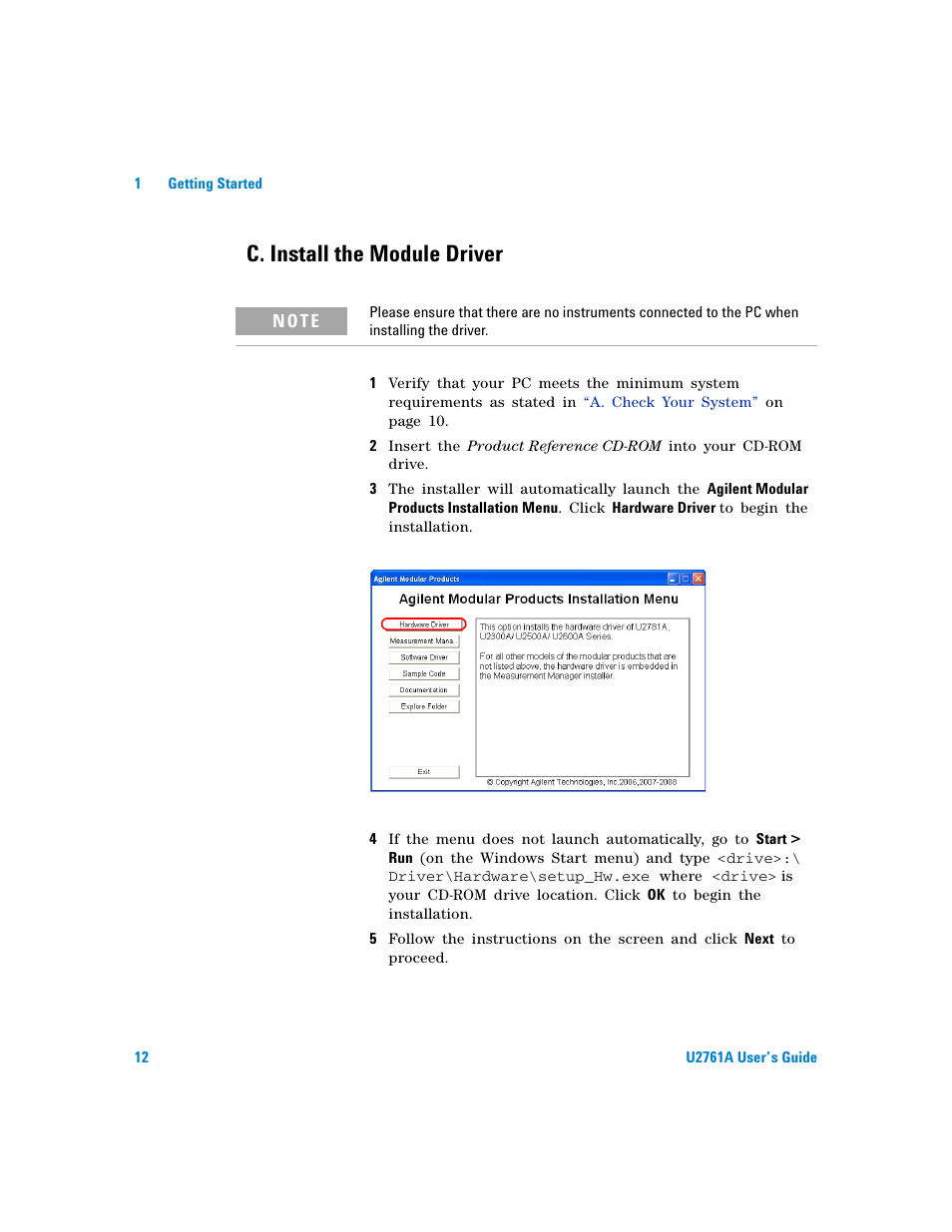 C. install the module driver | Agilent Technologies AGILENT U2761A User Manual | Page 30 / 123