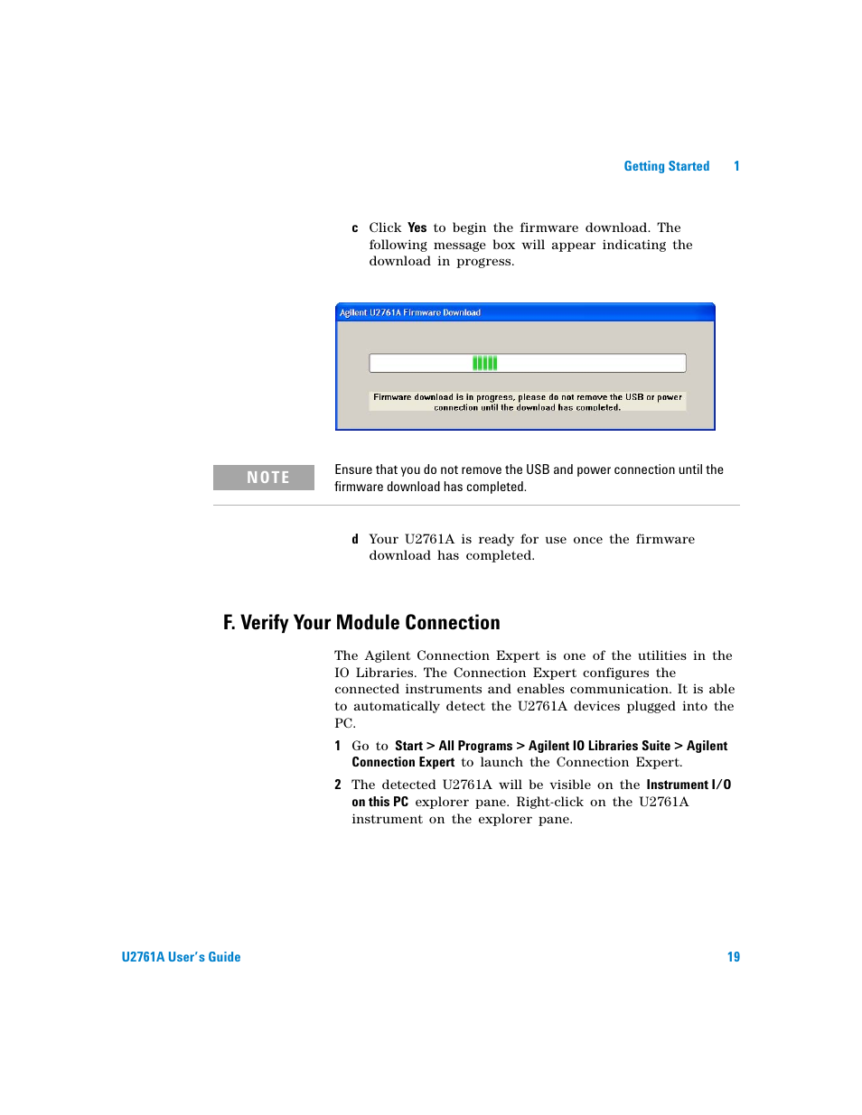 F. verify your module connection | Agilent Technologies AGILENT U2761A User Manual | Page 37 / 123