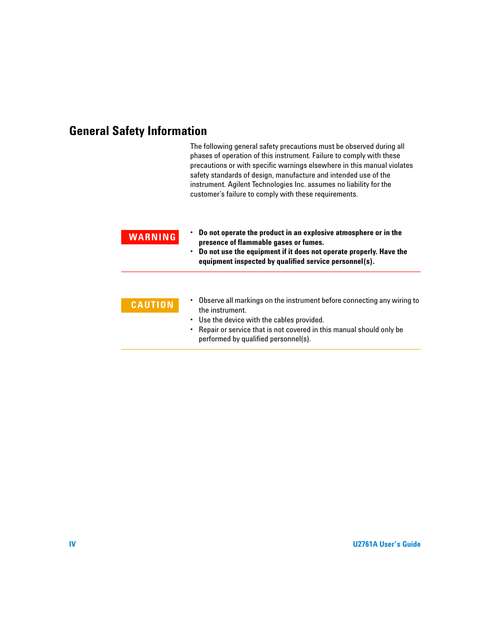 General safety information | Agilent Technologies AGILENT U2761A User Manual | Page 4 / 123