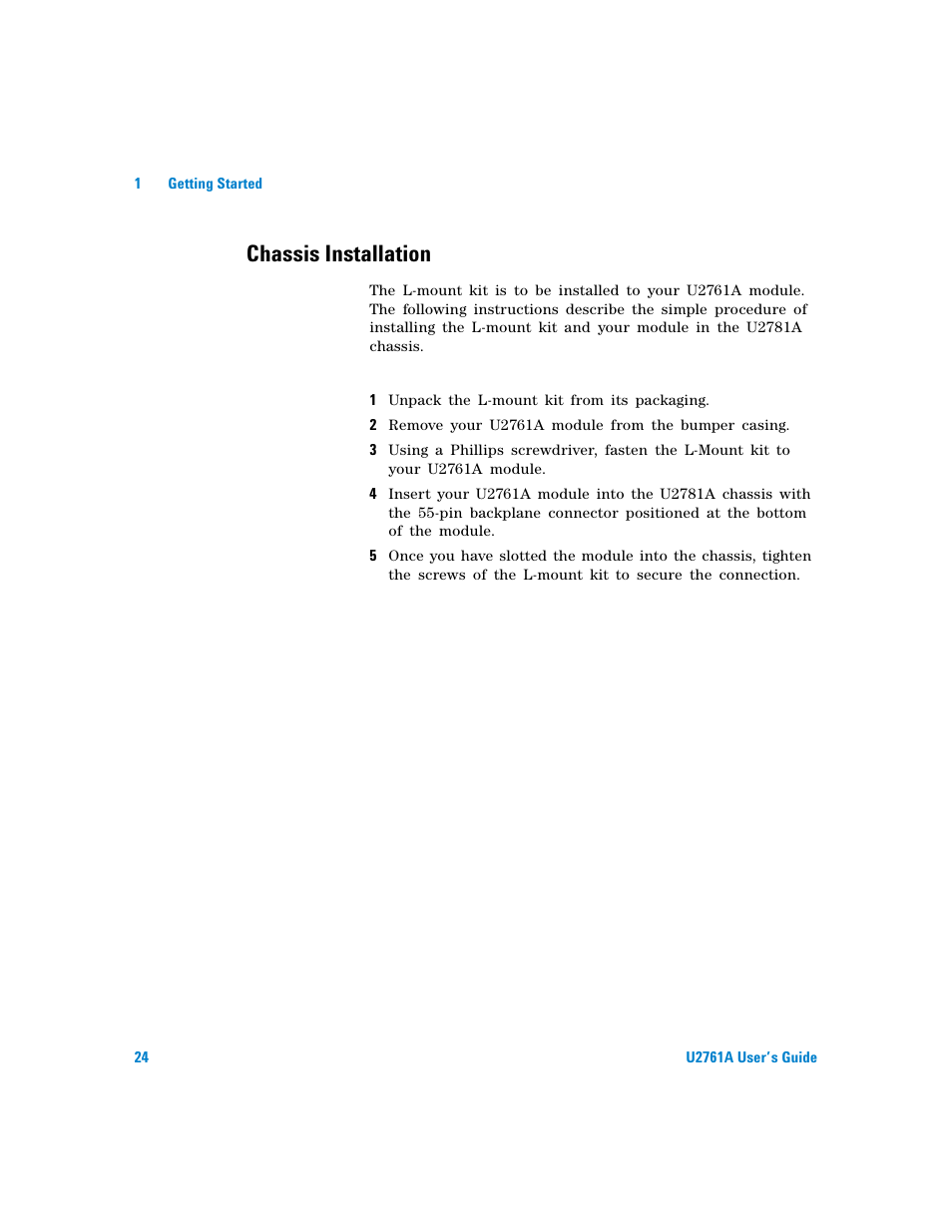 Chassis installation | Agilent Technologies AGILENT U2761A User Manual | Page 42 / 123