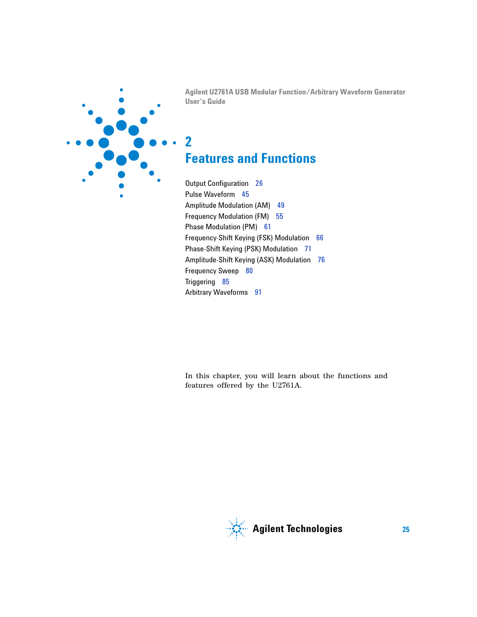 2 features and functions, Features and functions, Agilent technologies | Agilent Technologies AGILENT U2761A User Manual | Page 43 / 123