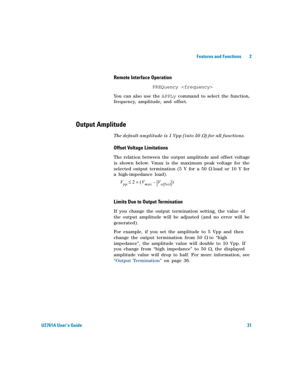 Output amplitude | Agilent Technologies AGILENT U2761A User Manual | Page 49 / 123