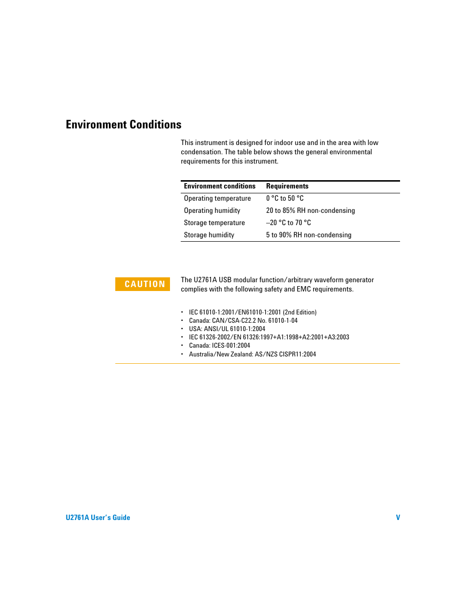Environment conditions | Agilent Technologies AGILENT U2761A User Manual | Page 5 / 123