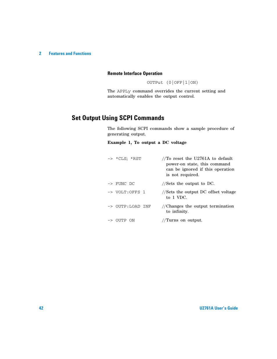 Set output using scpi commands | Agilent Technologies AGILENT U2761A User Manual | Page 60 / 123