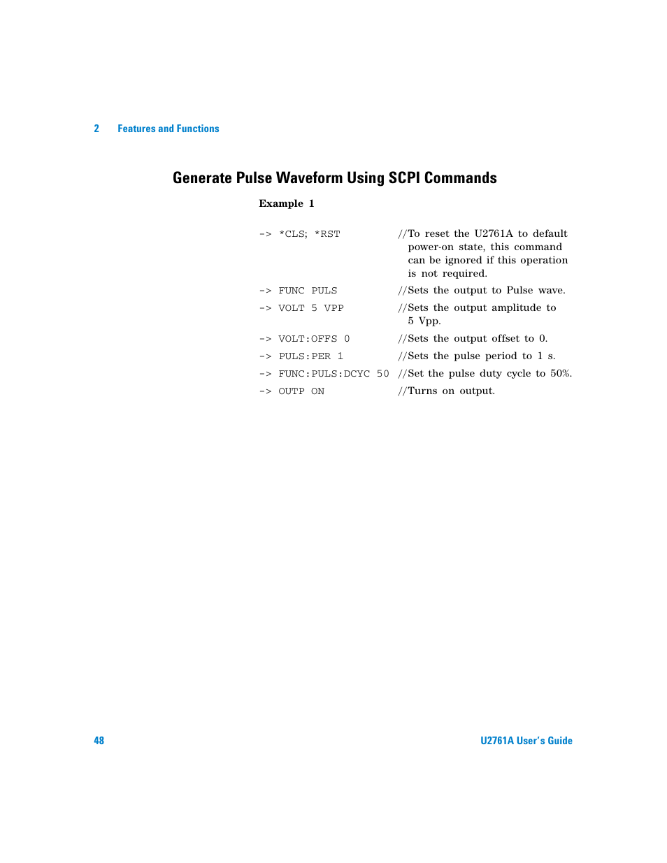Generate pulse waveform using scpi commands | Agilent Technologies AGILENT U2761A User Manual | Page 66 / 123