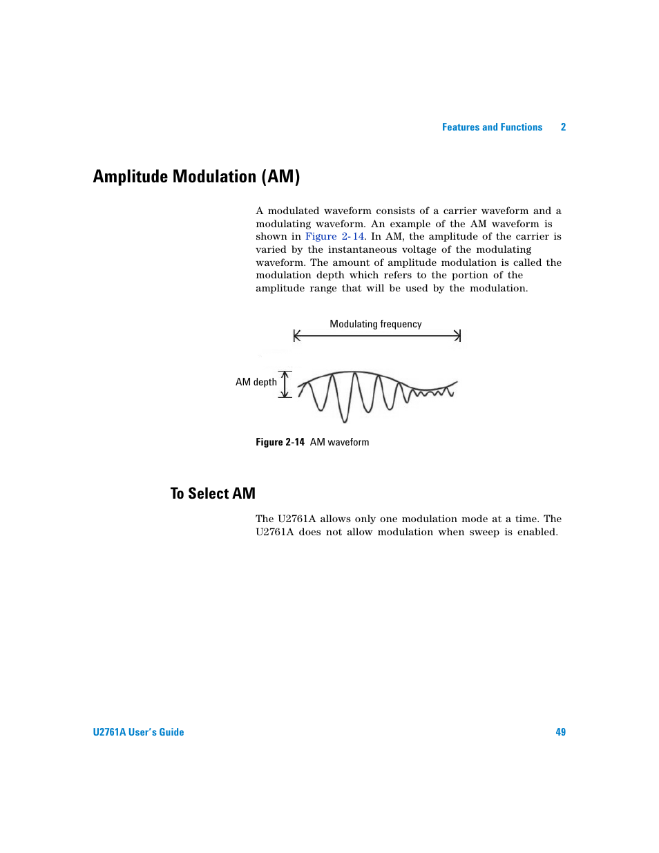 Amplitude modulation (am), To select am, Figure | Agilent Technologies AGILENT U2761A User Manual | Page 67 / 123