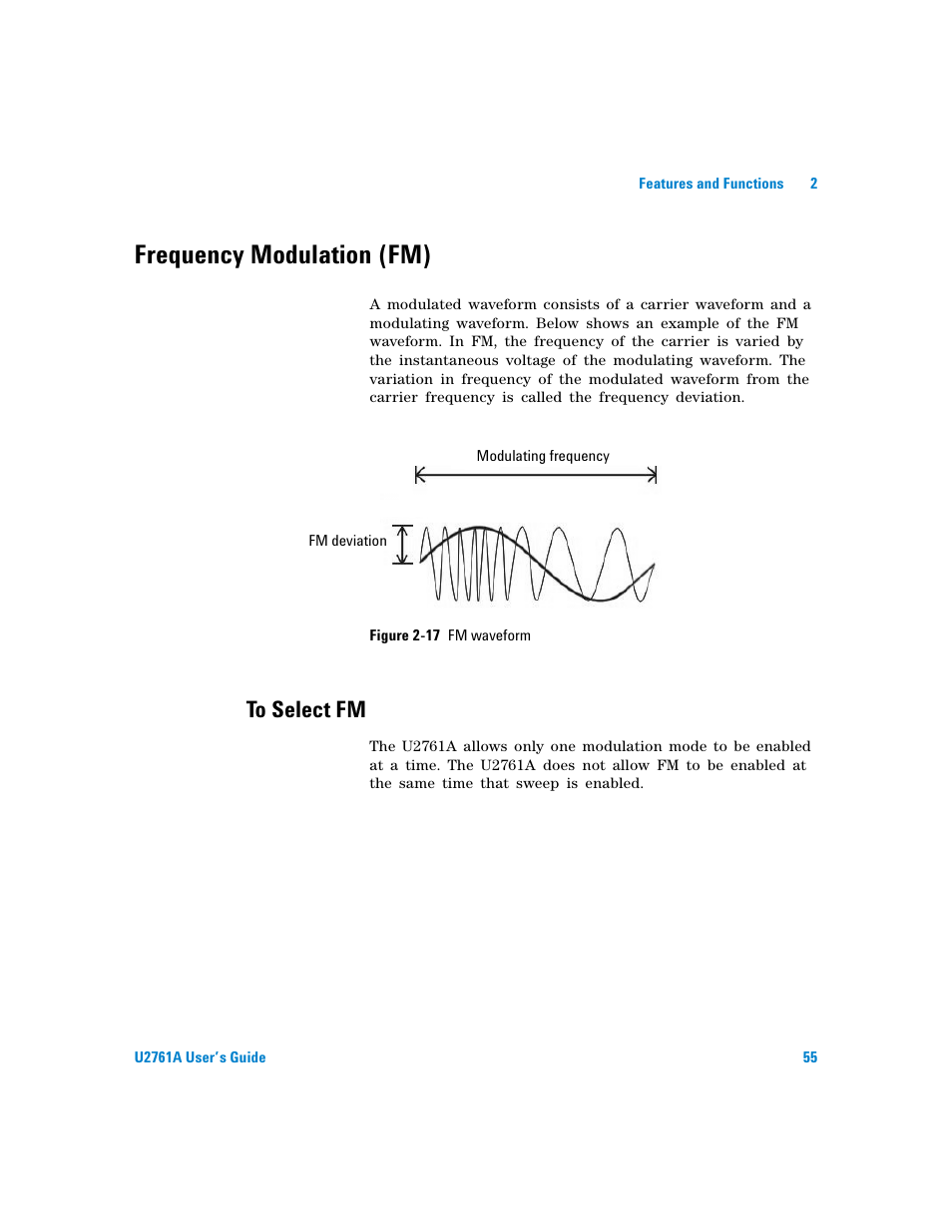 Frequency modulation (fm), To select fm, Figure | Agilent Technologies AGILENT U2761A User Manual | Page 73 / 123