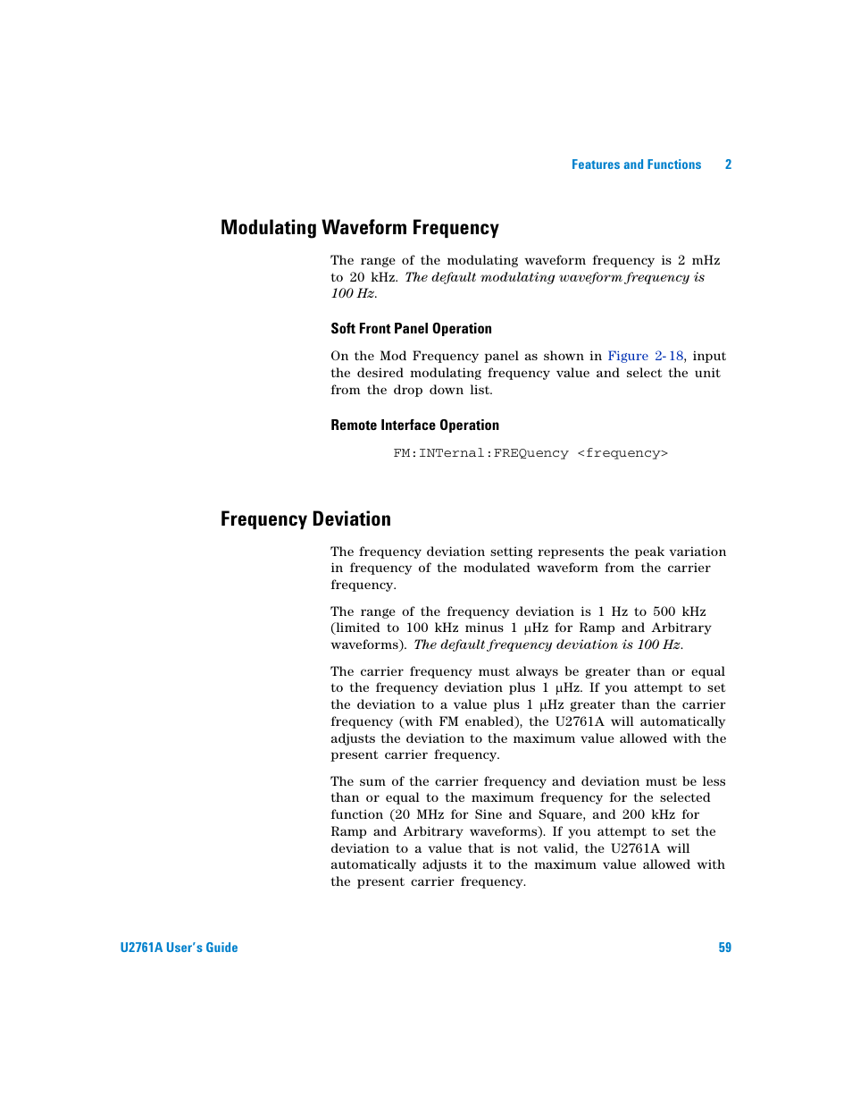 Modulating waveform frequency, Frequency deviation | Agilent Technologies AGILENT U2761A User Manual | Page 77 / 123