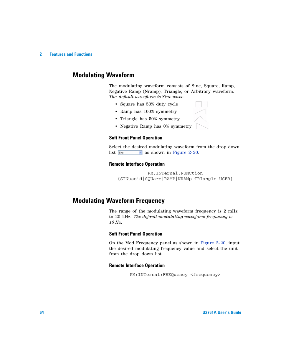 Modulating waveform, Modulating waveform frequency | Agilent Technologies AGILENT U2761A User Manual | Page 82 / 123