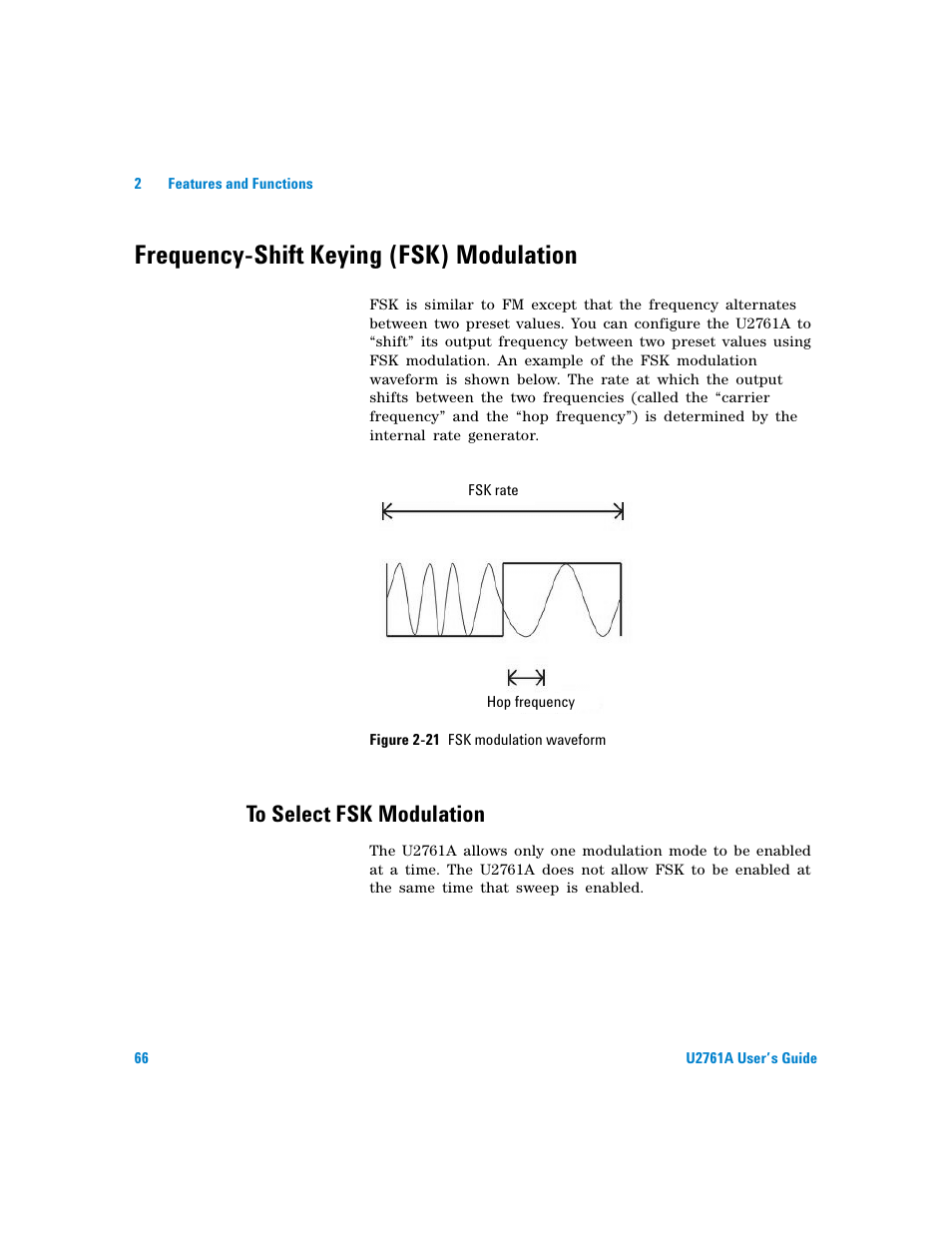 Frequency-shift keying (fsk) modulation, To select fsk modulation, Figure | Agilent Technologies AGILENT U2761A User Manual | Page 84 / 123