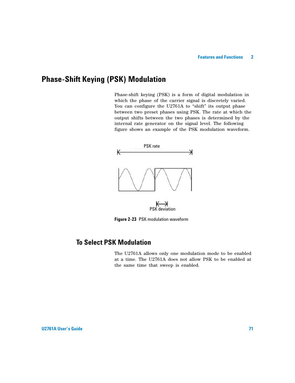 Phase-shift keying (psk) modulation, To select psk modulation, Figure | Agilent Technologies AGILENT U2761A User Manual | Page 89 / 123