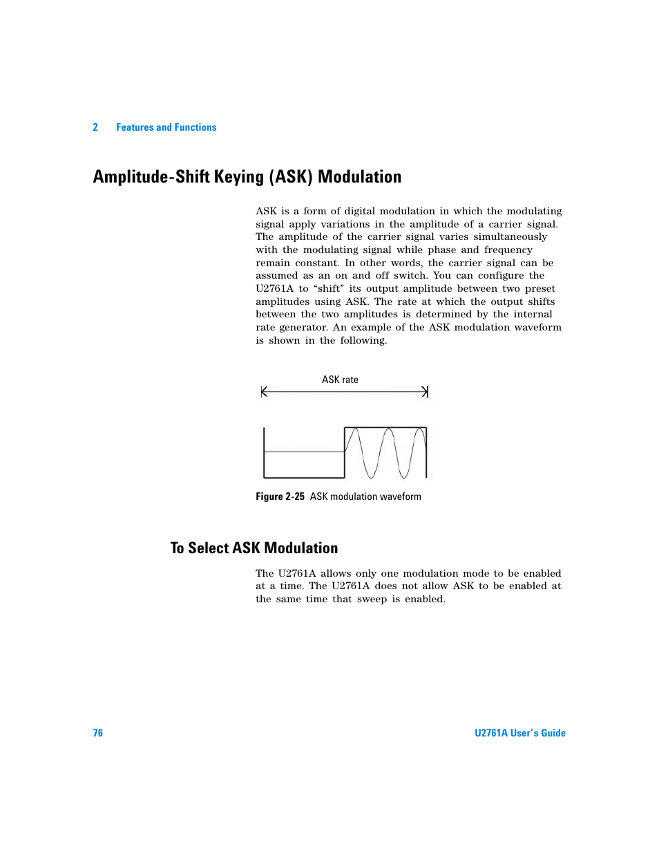Amplitude-shift keying (ask) modulation, To select ask modulation, Figure | Agilent Technologies AGILENT U2761A User Manual | Page 94 / 123