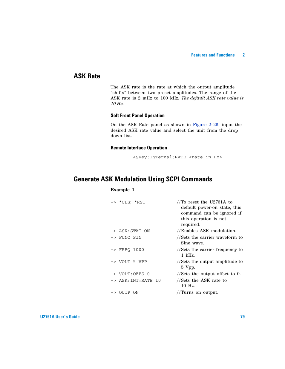 Ask rate, Generate ask modulation using scpi commands | Agilent Technologies AGILENT U2761A User Manual | Page 97 / 123