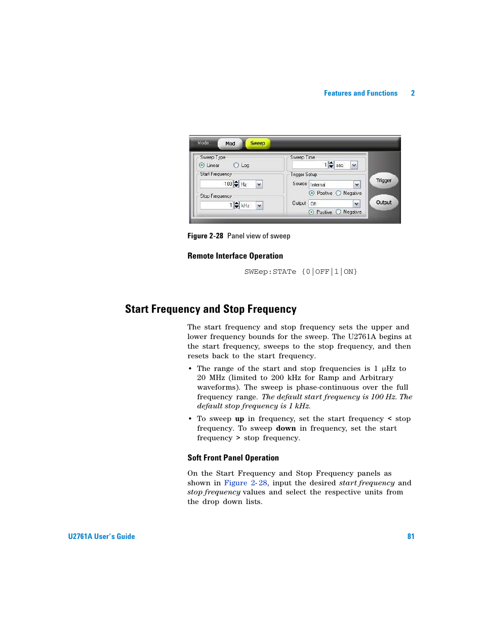 Start frequency and stop frequency, Figure | Agilent Technologies AGILENT U2761A User Manual | Page 99 / 123
