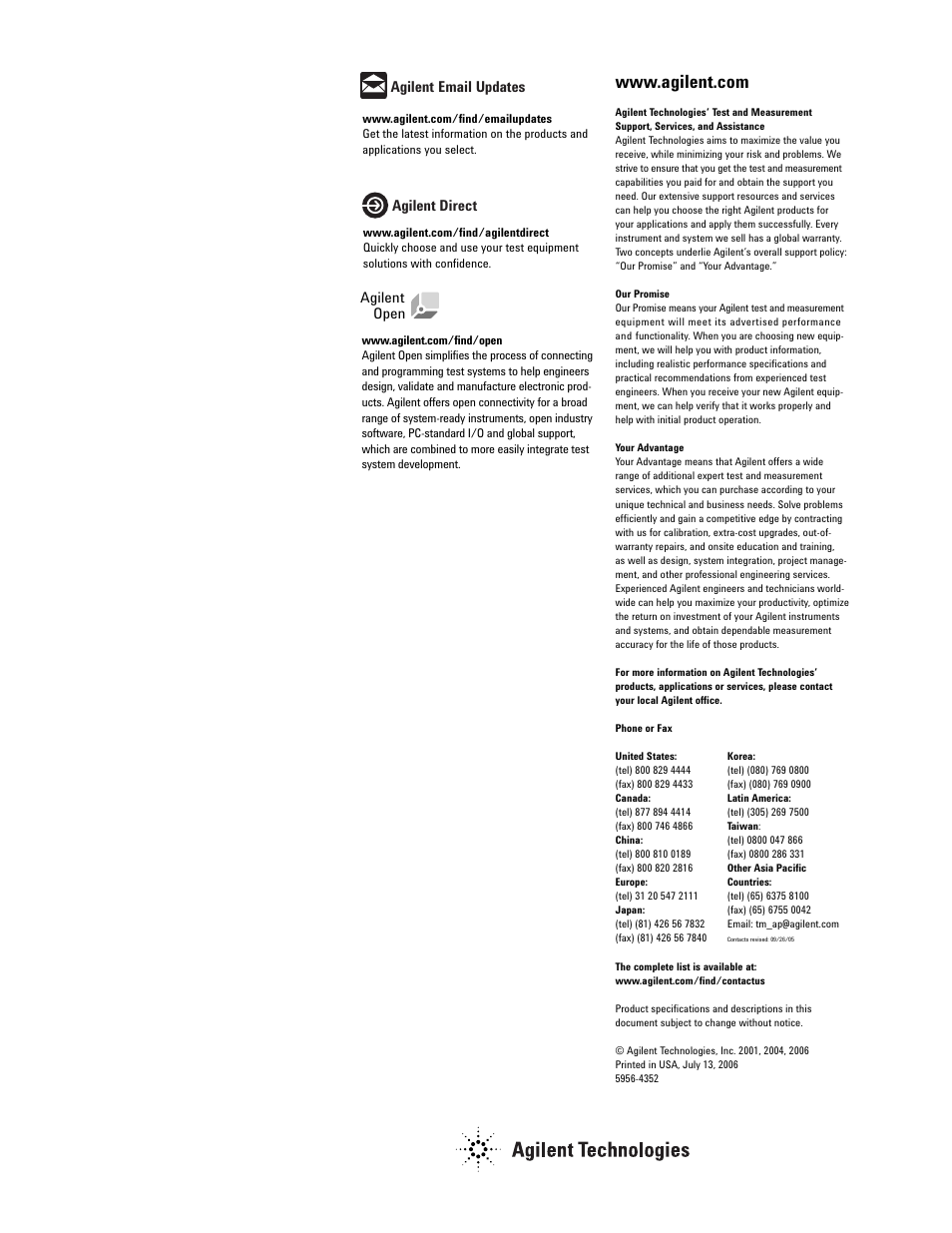 Agilent email updates, Agilent direct, Open | Agilent Technologies 8510 User Manual | Page 32 / 32