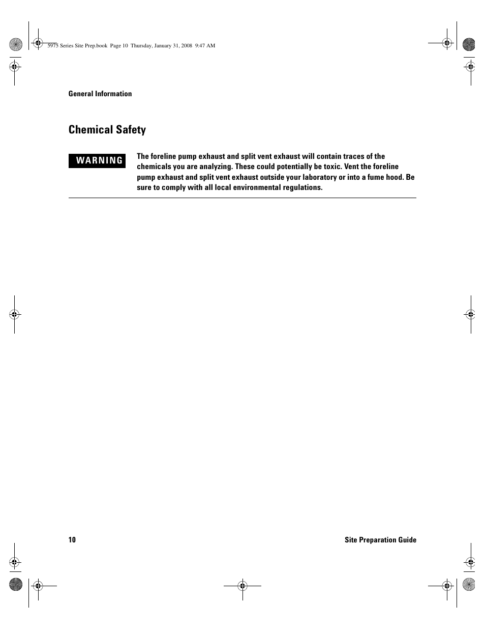 Chemical safety, Chemical safety 10 | Agilent Technologies 5975 User Manual | Page 10 / 44