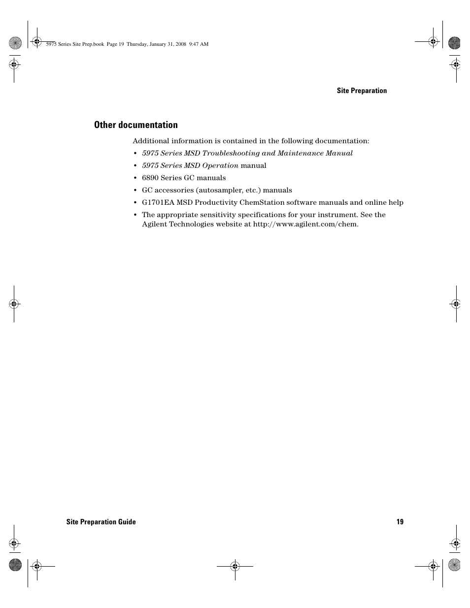 Other documentation, Other documentation 19 | Agilent Technologies 5975 User Manual | Page 19 / 44