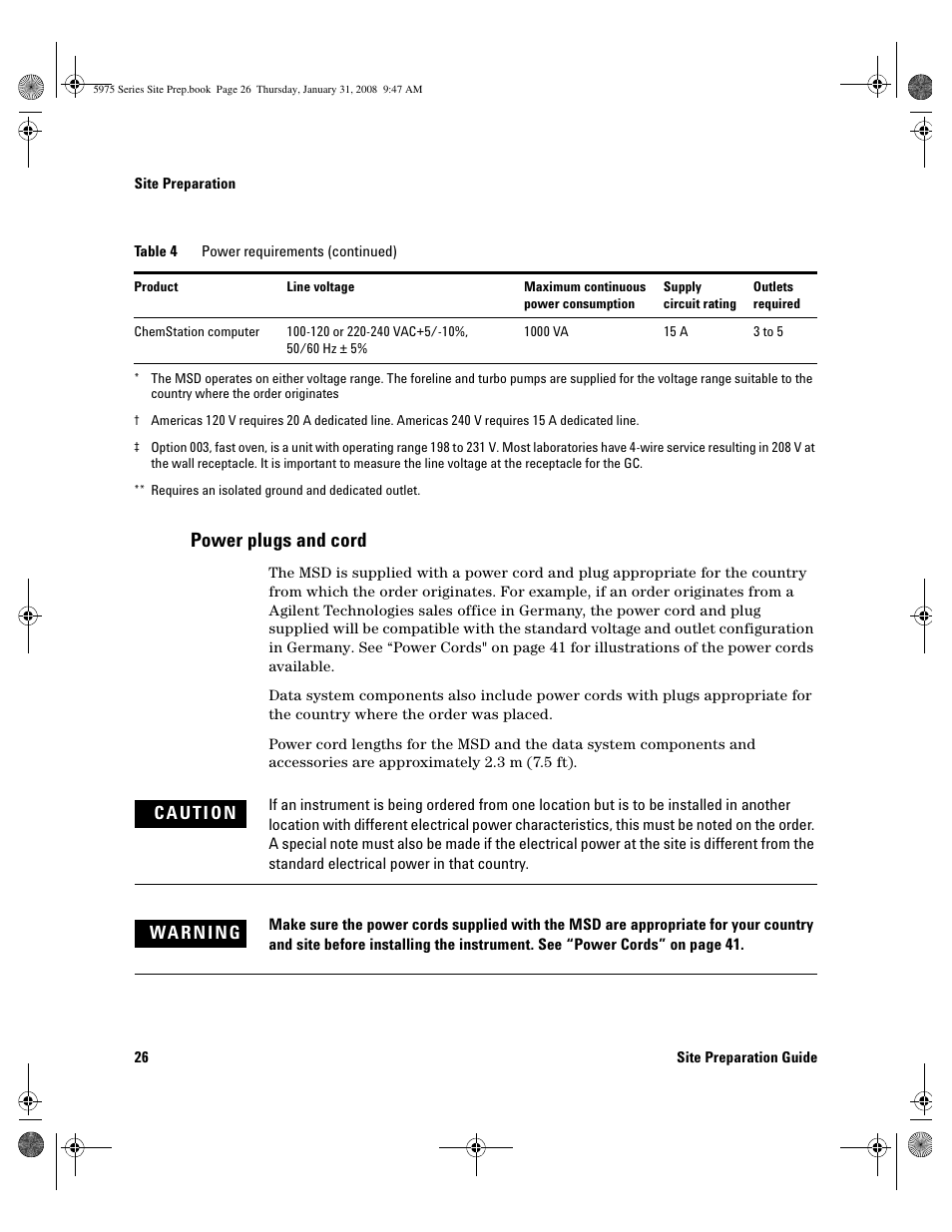 Power plugs and cord, Power plugs and cord 2 | Agilent Technologies 5975 User Manual | Page 26 / 44