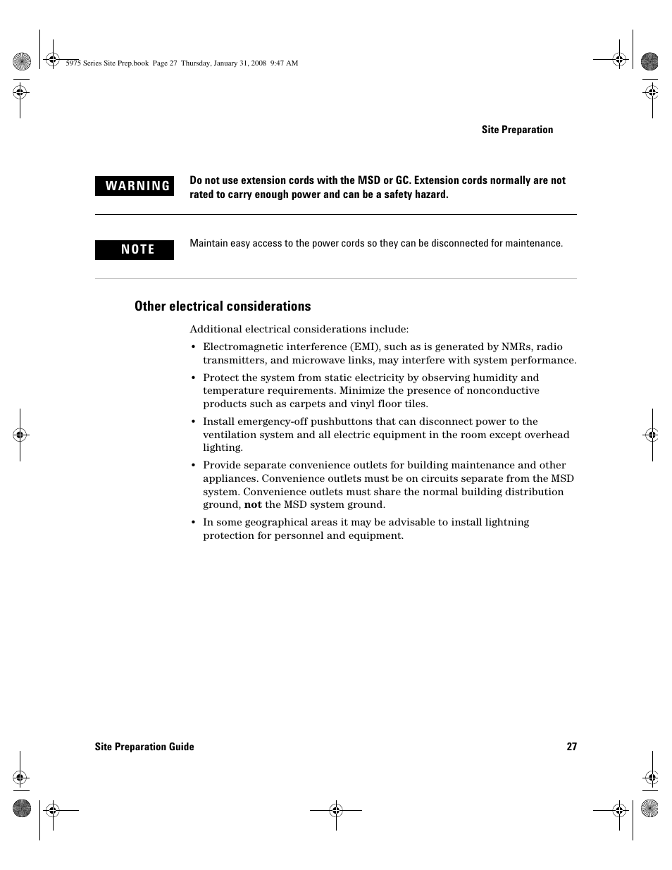 Other electrical considerations, Other electrical considerations 27 | Agilent Technologies 5975 User Manual | Page 27 / 44