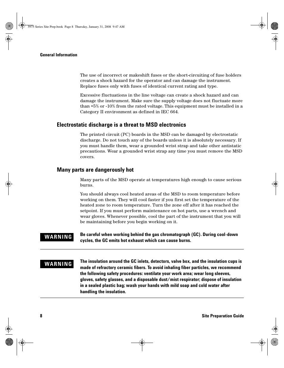 Many parts are dangerously hot, Many parts are dangerously hot 8 | Agilent Technologies 5975 User Manual | Page 8 / 44