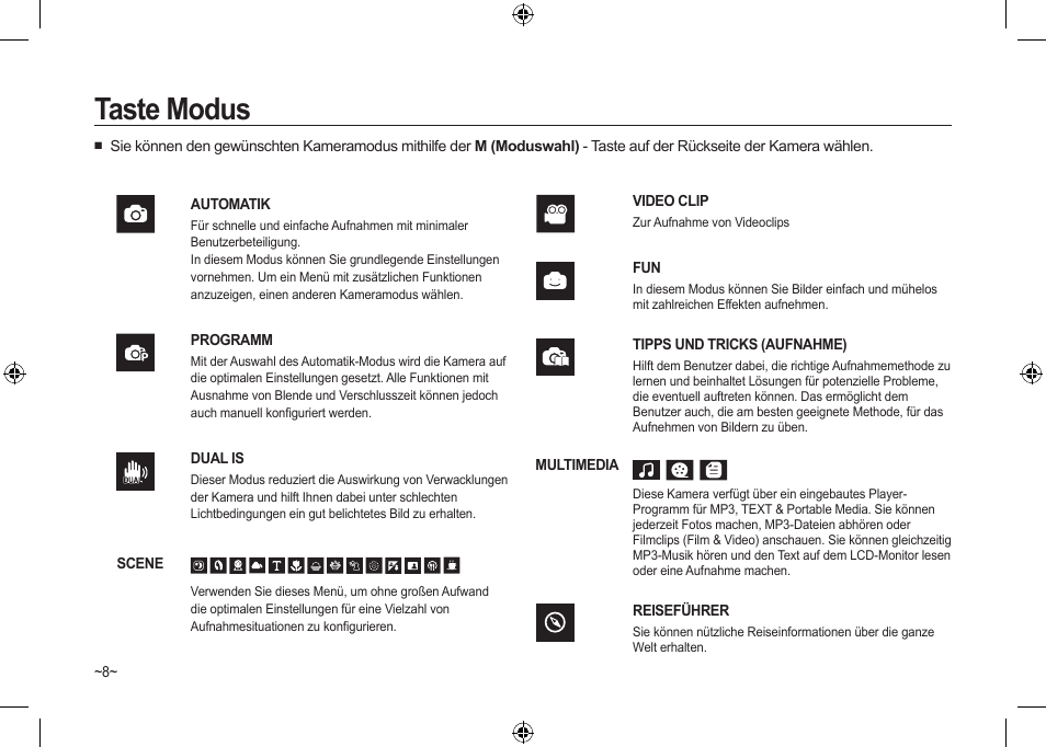 Taste modus | Samsung I100 User Manual | Page 28 / 112