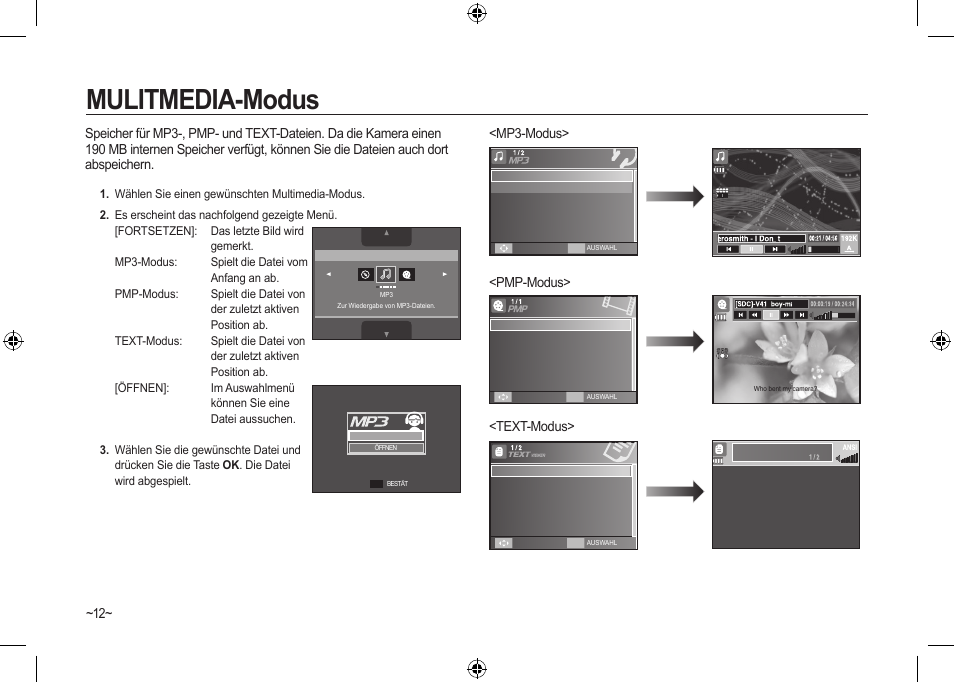 Mulitmedia-modus, Mp3-modus> <pmp-modus> <text-modus | Samsung I100 User Manual | Page 32 / 112