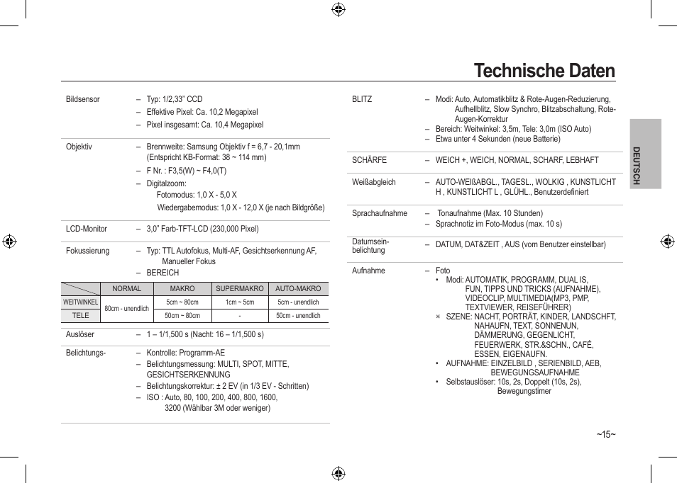 Technische daten | Samsung I100 User Manual | Page 35 / 112