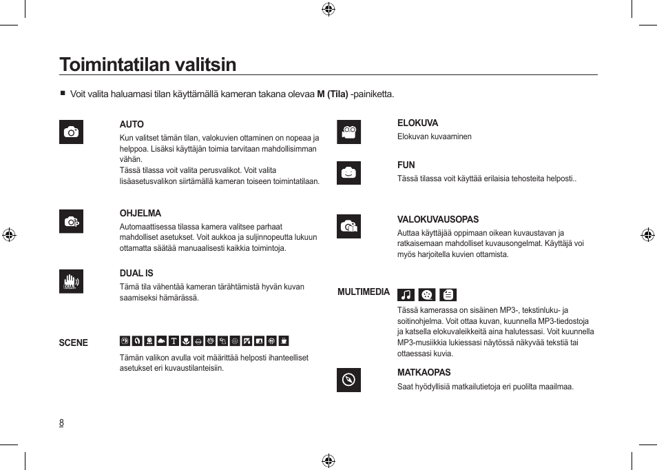 Toimintatilan valitsin | Samsung I100 User Manual | Page 46 / 112