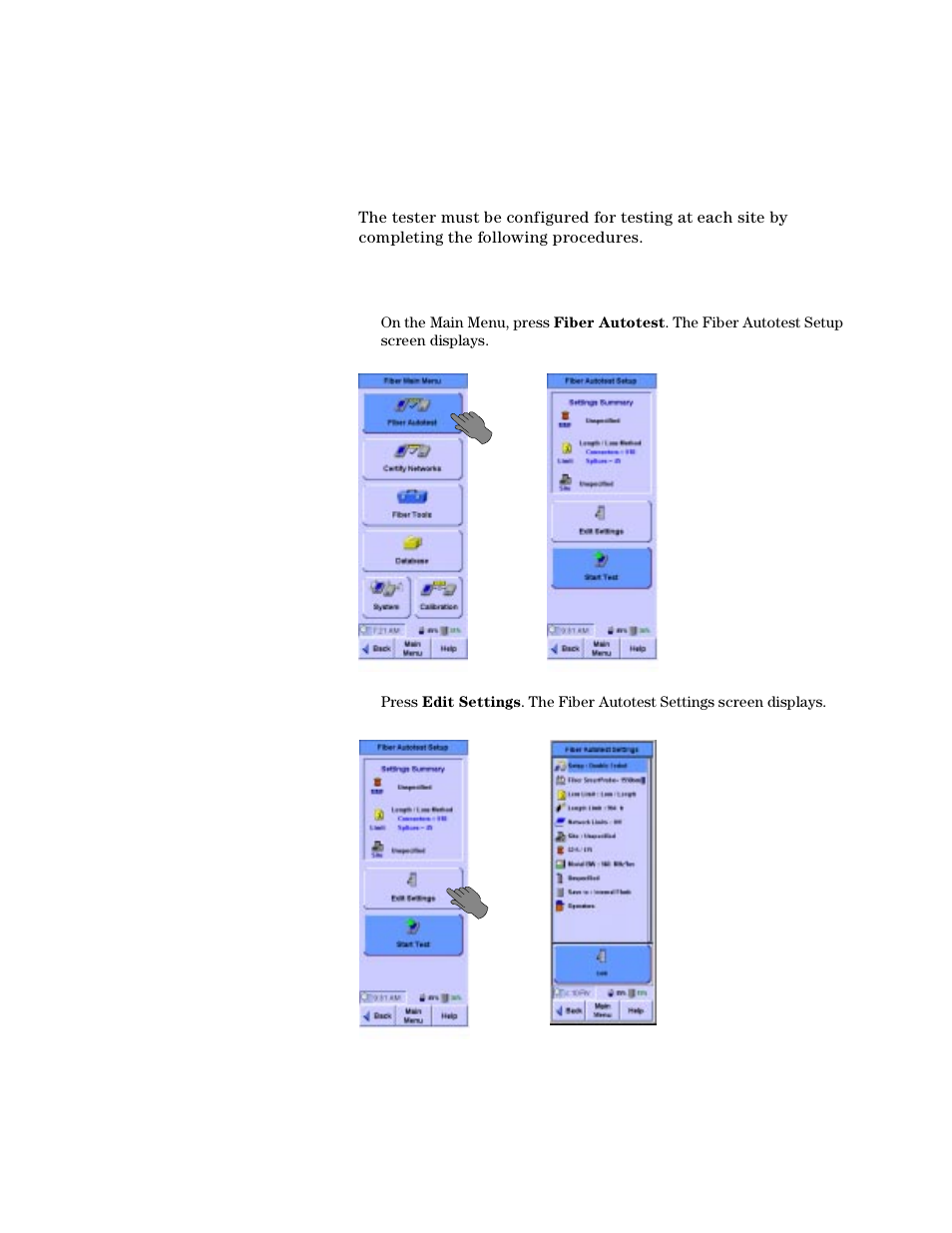 Setting up an autotest, Opening the settings menu | Agilent Technologies N2610A User Manual | Page 109 / 248
